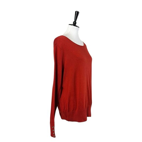 Dressbarn Sweater Scoop Neck Button Sleeves Burnt Deep Orange Women’s Size XL - Picture 2 of 11